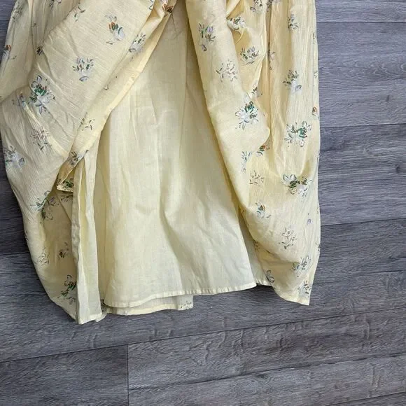 Joie Dress Sz 0 Yellow Floral Cotton Guaze Pintuck Button Front Cottagecore NWT - Picture 8 of 14